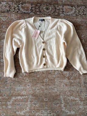 Mossimo Supply Co. Cream Puff Sleeve V-Neck Button Cardigan